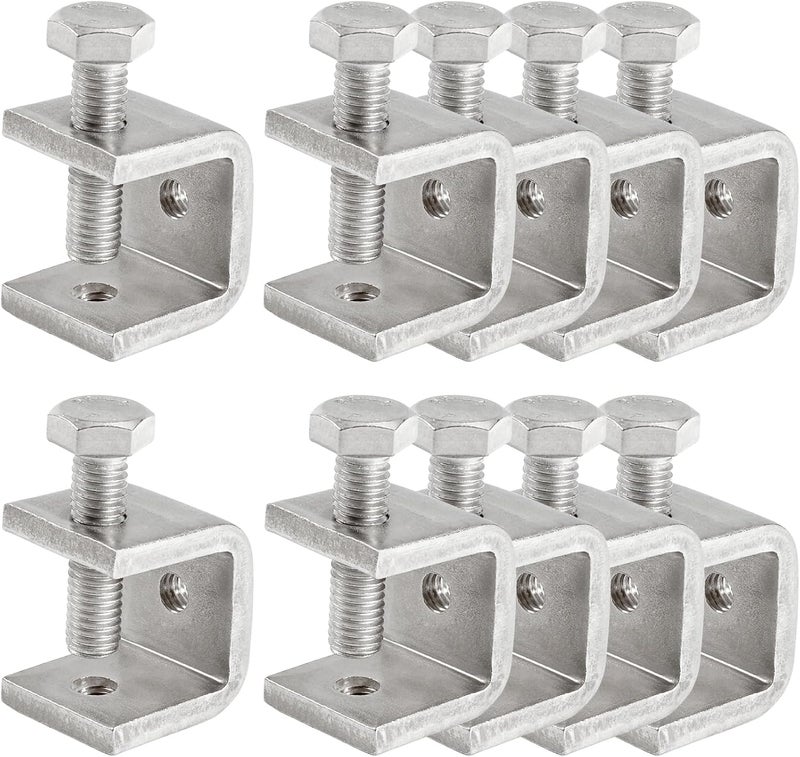 foxwake Mini C Clamps Stainless Steel 0.83 Inch for Working, Heavy Duty Small U Clamps for Metal Mounting, Universal Desk Clamp with Stable Wide Jaw Opening/I-Beam Design (10pcs) - Image 1